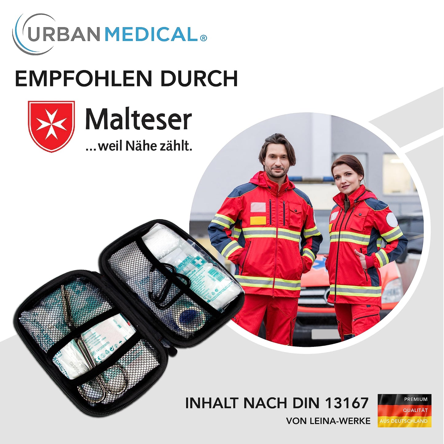 Erste Hilfe Set nach DIN 13167 inkl. gratis Regenponcho & Rettungsdecke